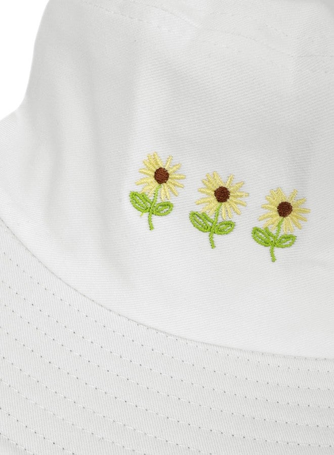 Umeepar Embroidered Bucket Hat Packable Foldable Beach Sun Hat for Women Men (Sunflowers White) - Image 3